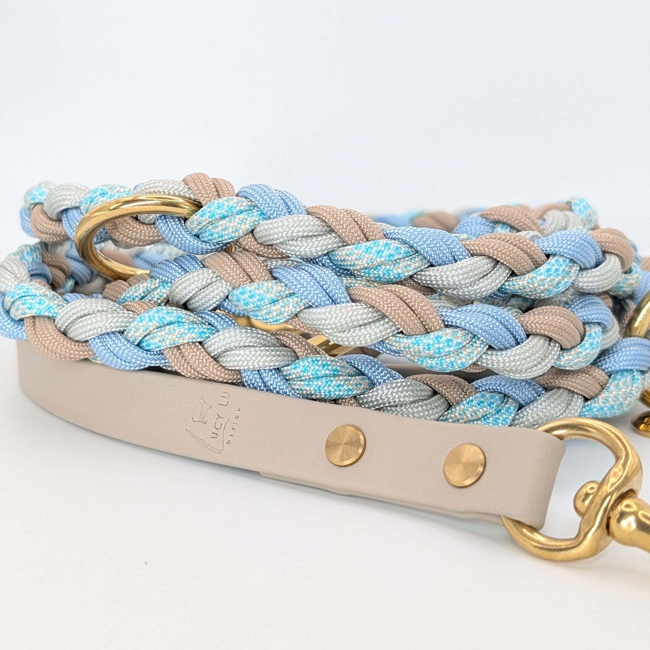 Calma Blue Water Hundeleine aus Paracord mit BioThane®-Kurzführer, handgemacht