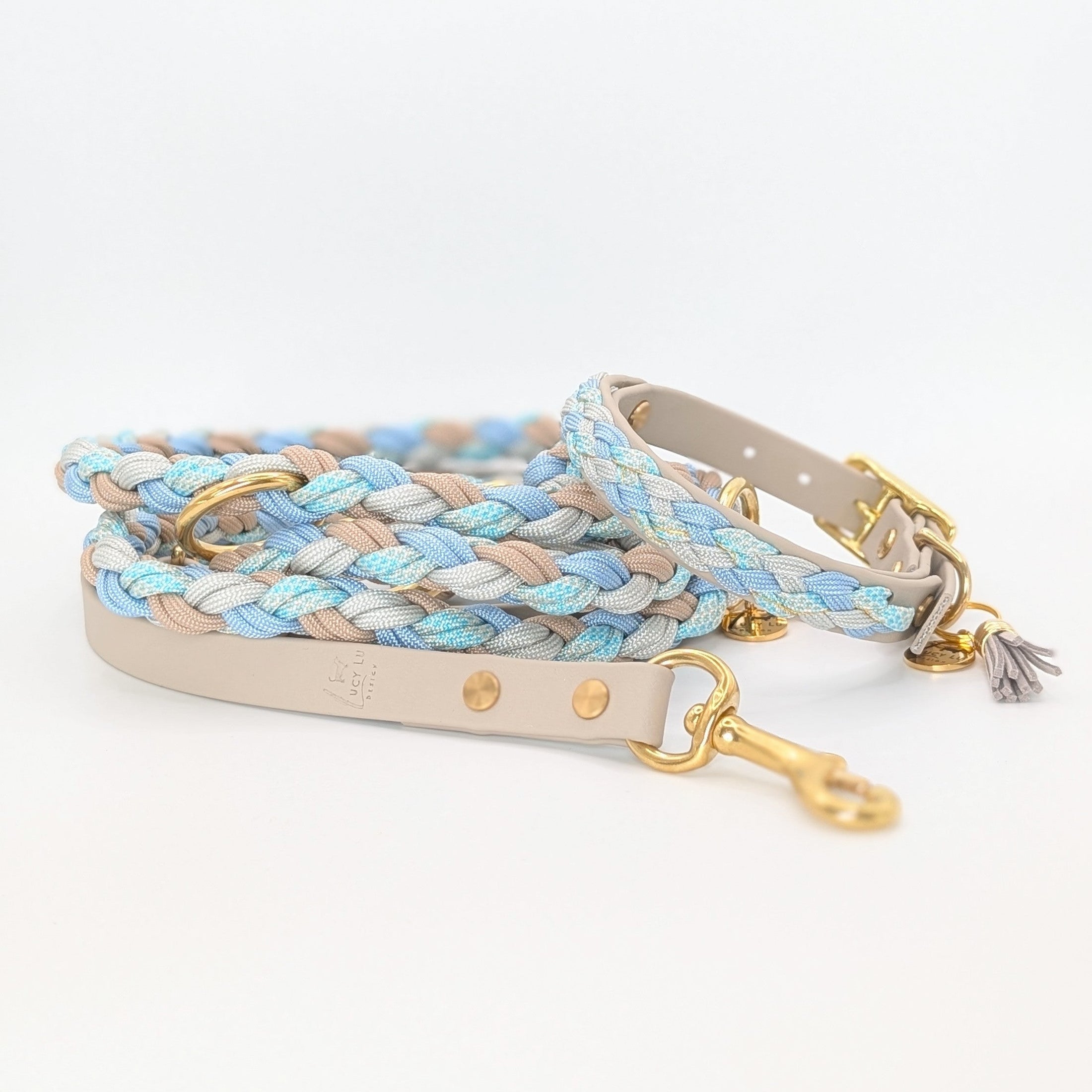 Calma Blue Water Hundeleine aus Paracord mit BioThane®-Kurzführer, handgemacht