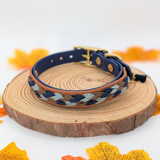 Calma Blue Oak – geflochtenes Hundehalsband, Autumn Leaf Kollektion