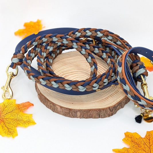 Calma Blue Oak – geflochtene Leine mit BioThane®-Kurzführer, Autumn Leaf Kollektion