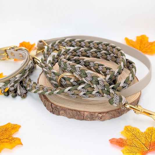 Calma Muddy Forest – geflochtene Leine mit BioThane®-Kurzführer, Autumn Leaf Kollektion