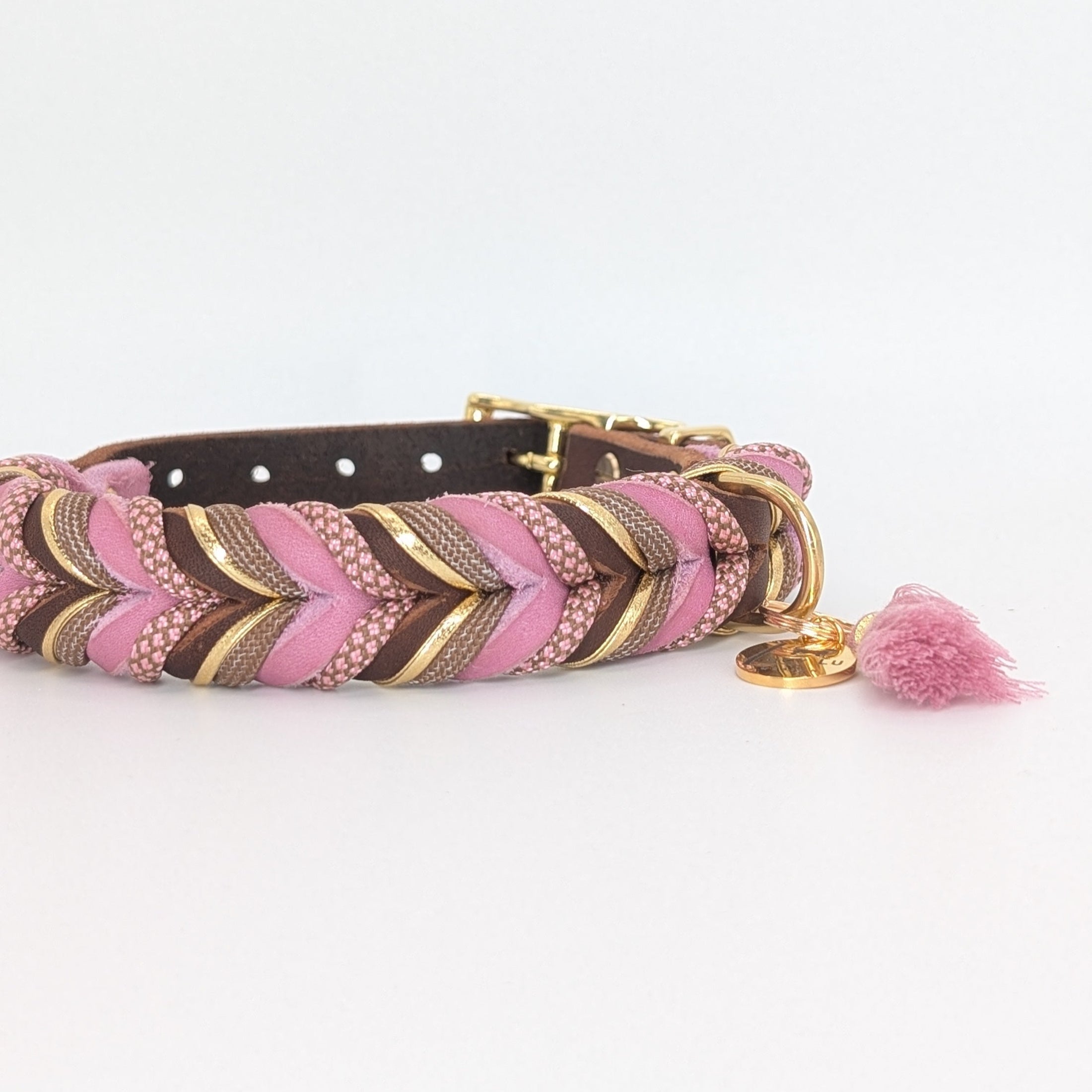 Set Rosewood – Lederhalsband & Lederleine in Braun & Wilde Malve von LucyLu Design®