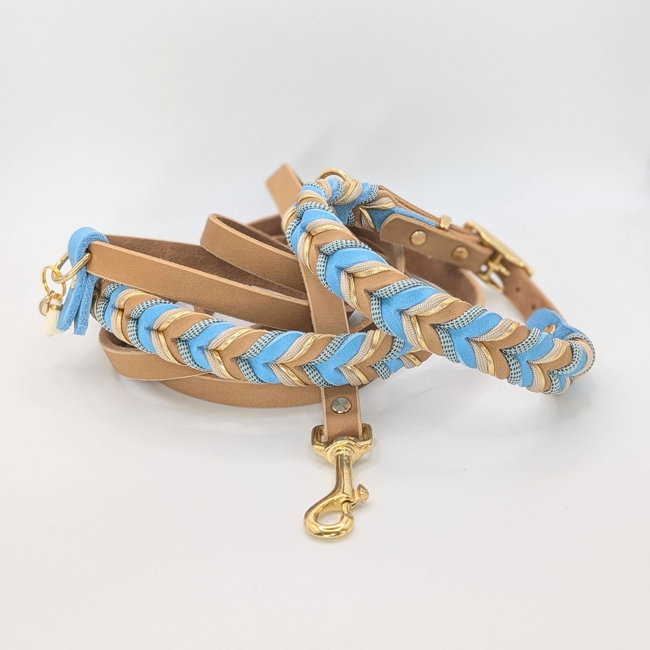 Hundeleinen-Set, Hundehalsband-Set, Leder-Set Ocean Dust