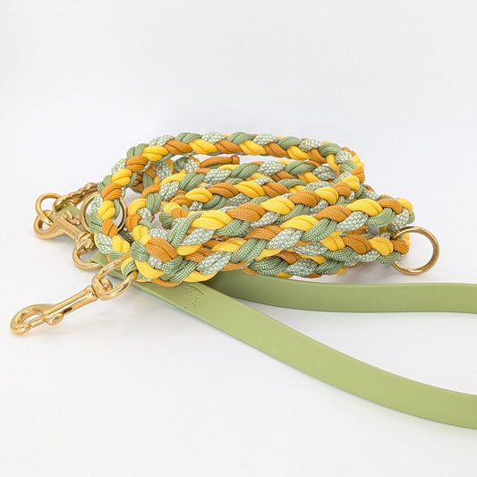 Calma Bright Hundeleine aus geflochtenem Paracord in Grün und Gelb, handgemacht