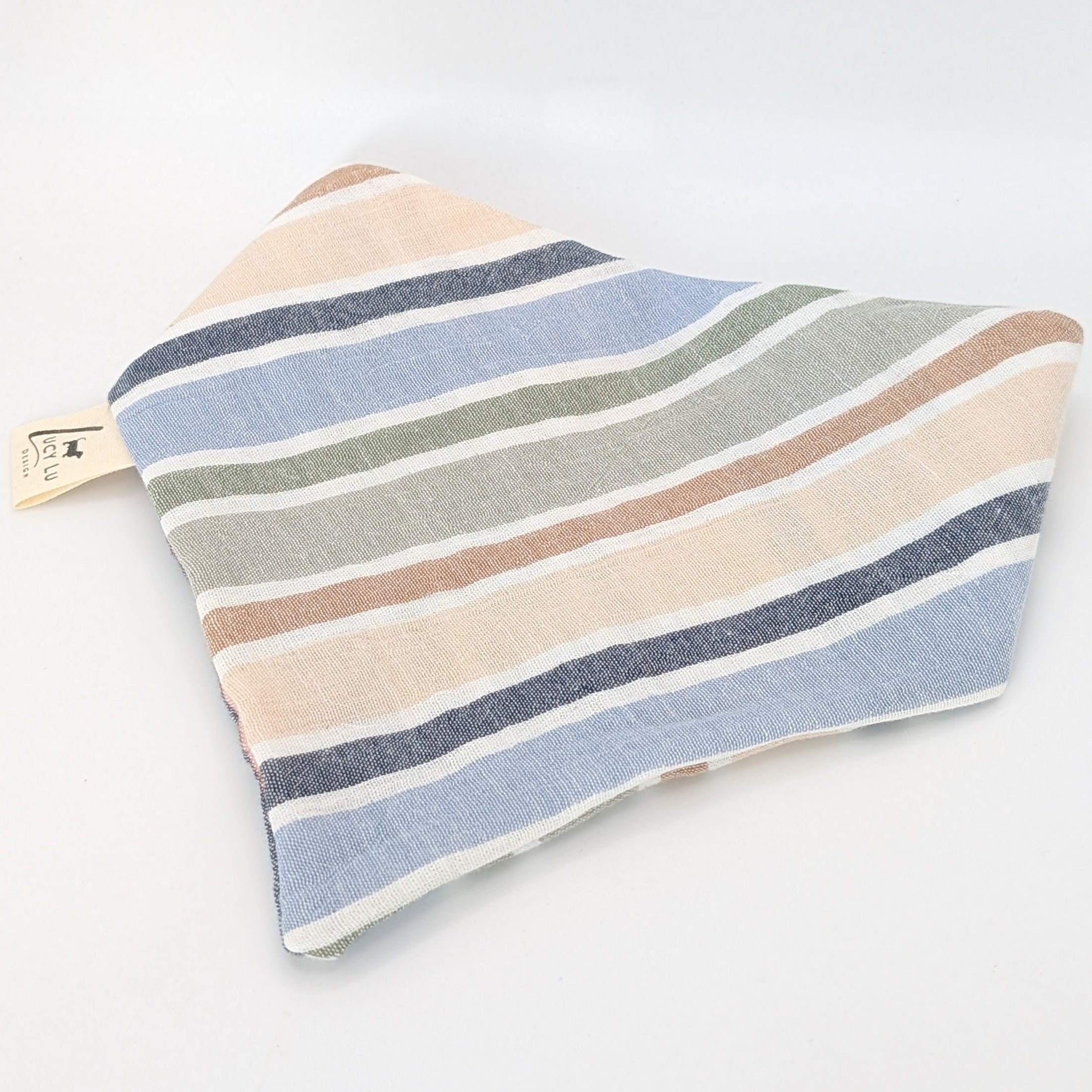 Musselin-Bandana Stripes mit unterschiedlich breiten Streifen in Blau, Grün, Beige und Weiß von LucyLu Design®