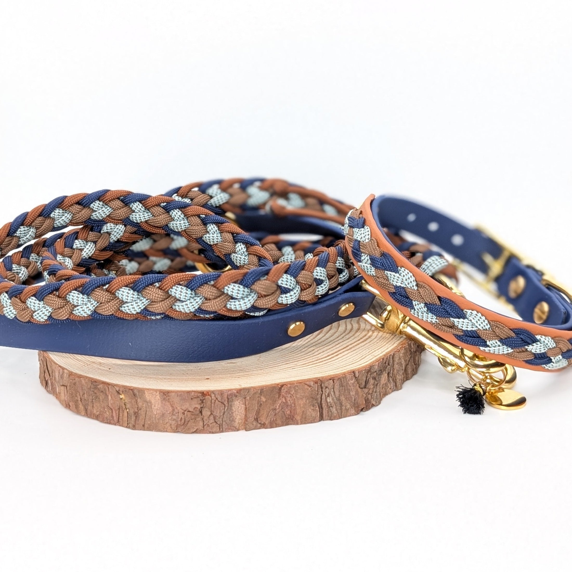 Calma Blue Oak – geflochtene Leine mit BioThane®-Kurzführer, Autumn Leaf Kollektion