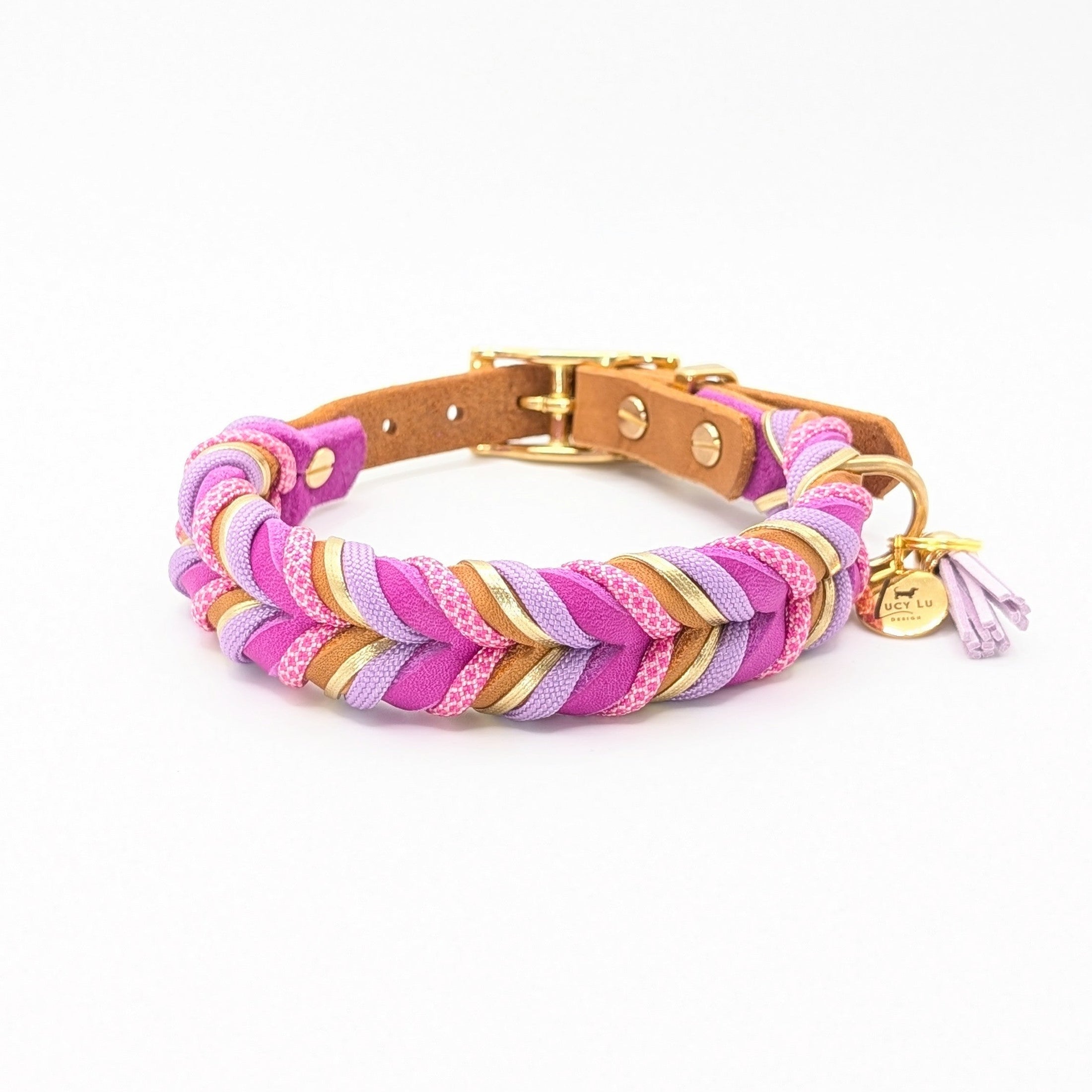 Leder Hundehalsband Sundown aus Leder in warmen Sommerfarben – handgemacht von LucyLu Design®