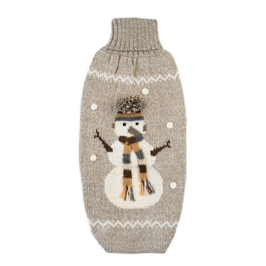 Hundepullover Snowman Taupe aus Alpakawolle – handgefertigt in Taupe mit Schneemann-Motiv